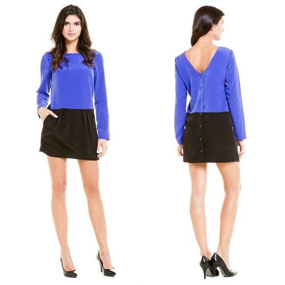BCBGeneration Women's Two Tone Cobalt / Black Button Back Mini Dress - Size 2 - Picture 1 of 4